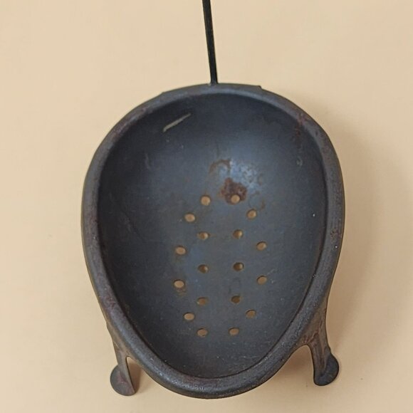 Vintage Footed Metal Egg Poacher Stand Long Lift Rod Farmhouse Rustic Kitchen - Picture 5 of 9